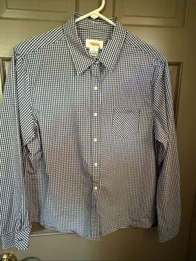 Talbots Navy and White Gingham Button-Down Shirt  L